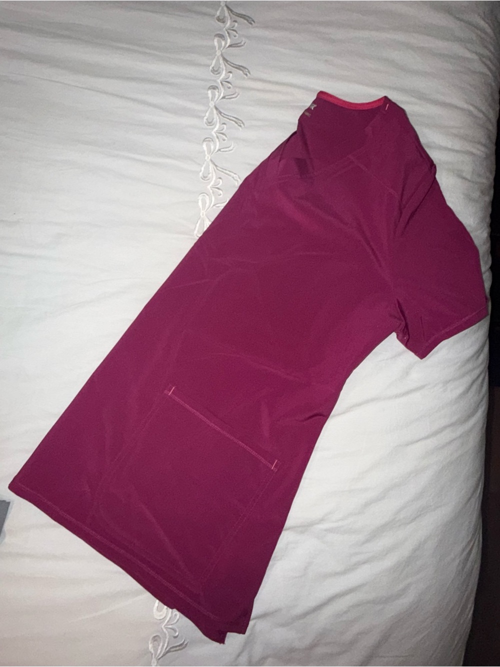 Magenta Short-Sleeve Tunic with Front Pocket